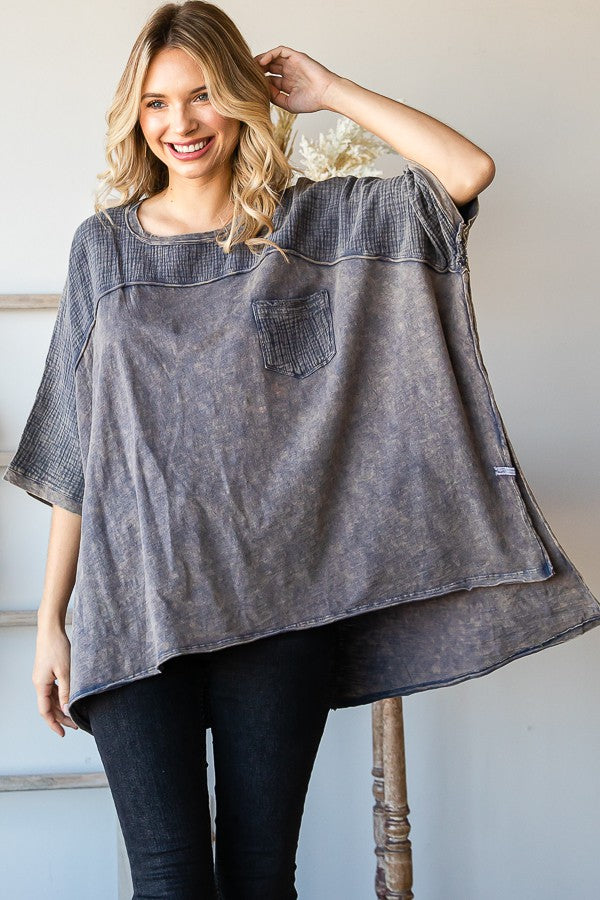 Oli & Hali Mineral Washed Color Block Sides Oversized Top