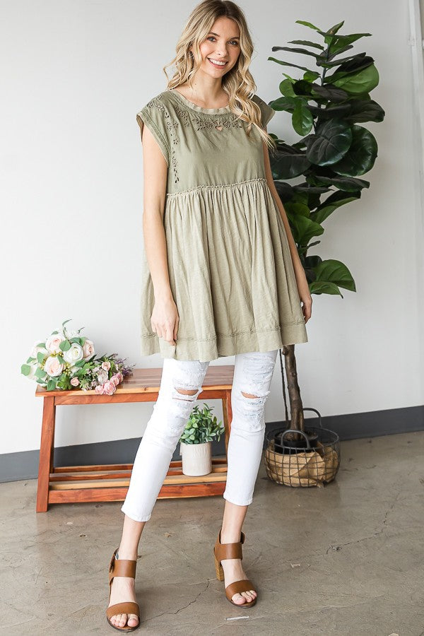 Oli & Hali Mineral Washed Embroidey Open Back Tunic Dress