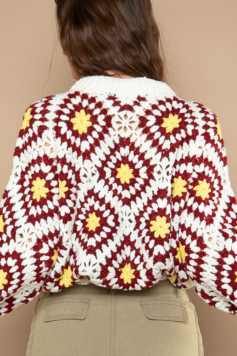 POL Ivory/Yellow Multi Dolman Sleeve Hand Knit Square Pullover Sweater - Roulhac Fashion Boutique