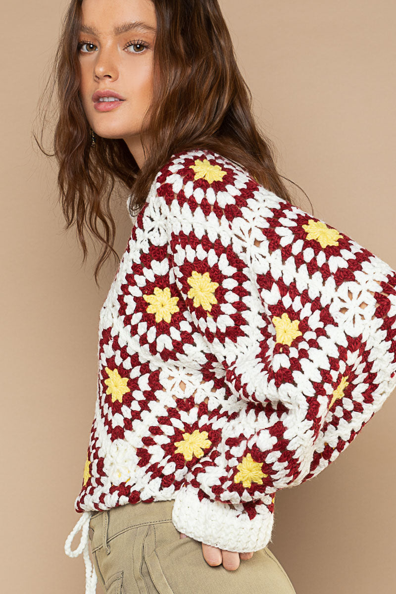 POL Ivory/Yellow Multi Dolman Sleeve Hand Knit Square Pullover Sweater - Roulhac Fashion Boutique