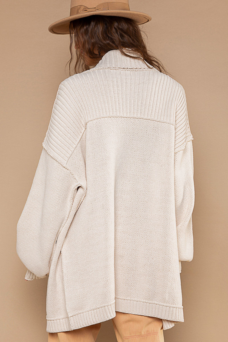 POL Cream Shawl Collar Open Front Chenille Oversized Fit Cardigan Sweater - Roulhac Fashion Boutique