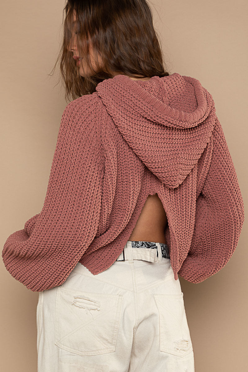 POL Ginger Tacked Long Sleeve Hooded Back Open Slit Sweater - Roulhac Fashion Boutique