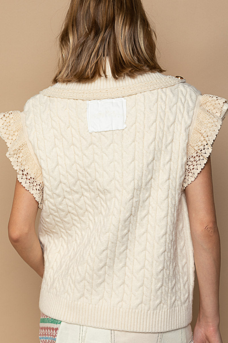 POL Ivory High Neck Collar Button Down Sweater Vest Top - Roulhac Fashion Boutique