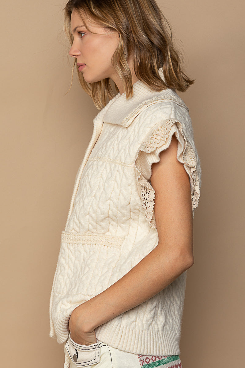 POL Ivory High Neck Collar Button Down Sweater Vest Top - Roulhac Fashion Boutique