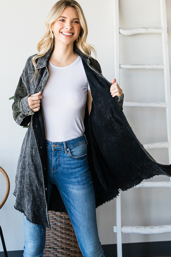 Oli & Hali Mineral Washed Mixed Lace Shirts Jacket