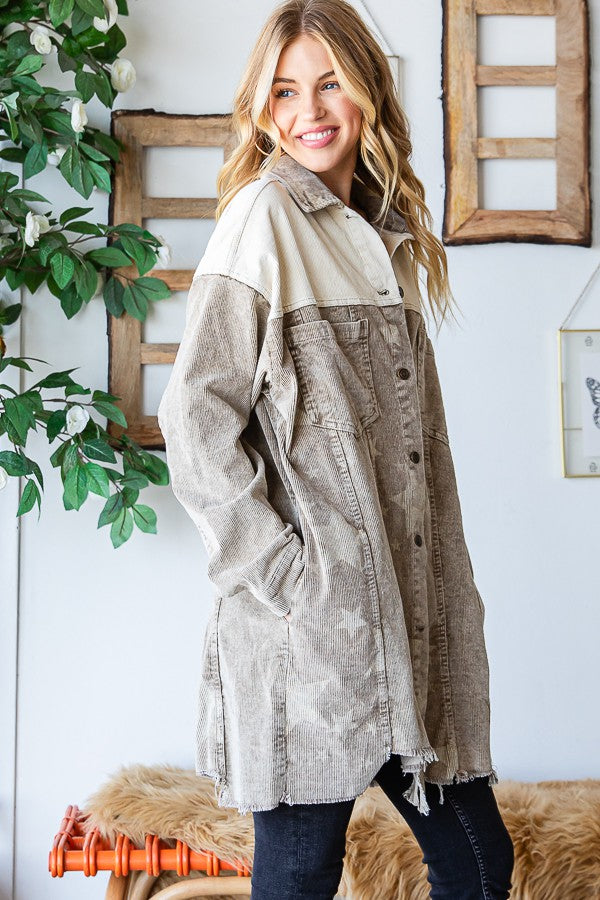 Oli & Hali Mineral Washed Star Print Distressed Jacket