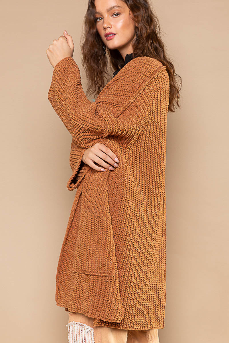 POL Black Dropped Shoulders Pockets Relaxed Fit Out Seam Cardigan Sweater - Roulhac Fashion Boutique