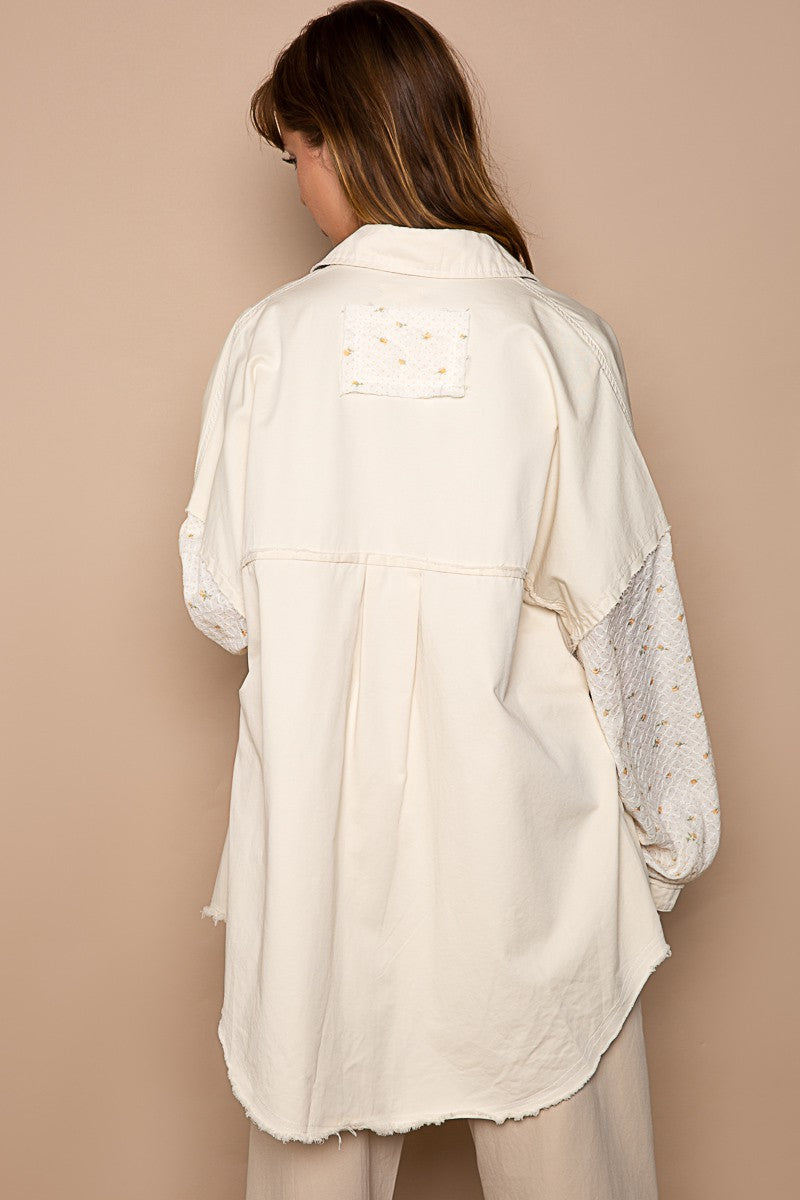 POL Twill Longsleeve Embroidered Check Pattern Raglan Jacket