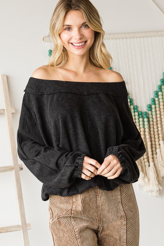 Oli & Hali Mineral Washed Dolman Sleeve Ribbed Top