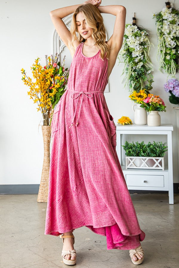 Oli & Hali Washed Sleeveless Oversized Pockets Dress