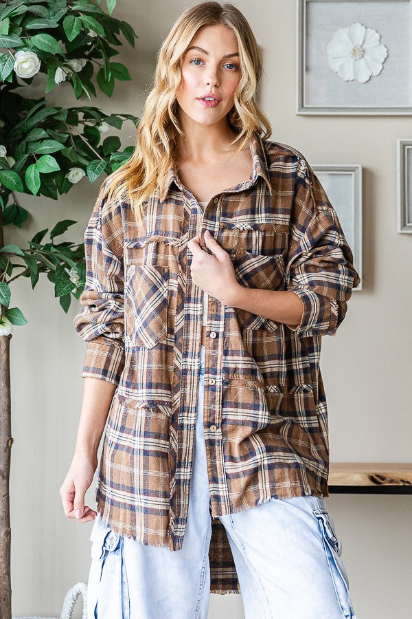 Oli & Hali Mineral Washed Plaid Shirts Top