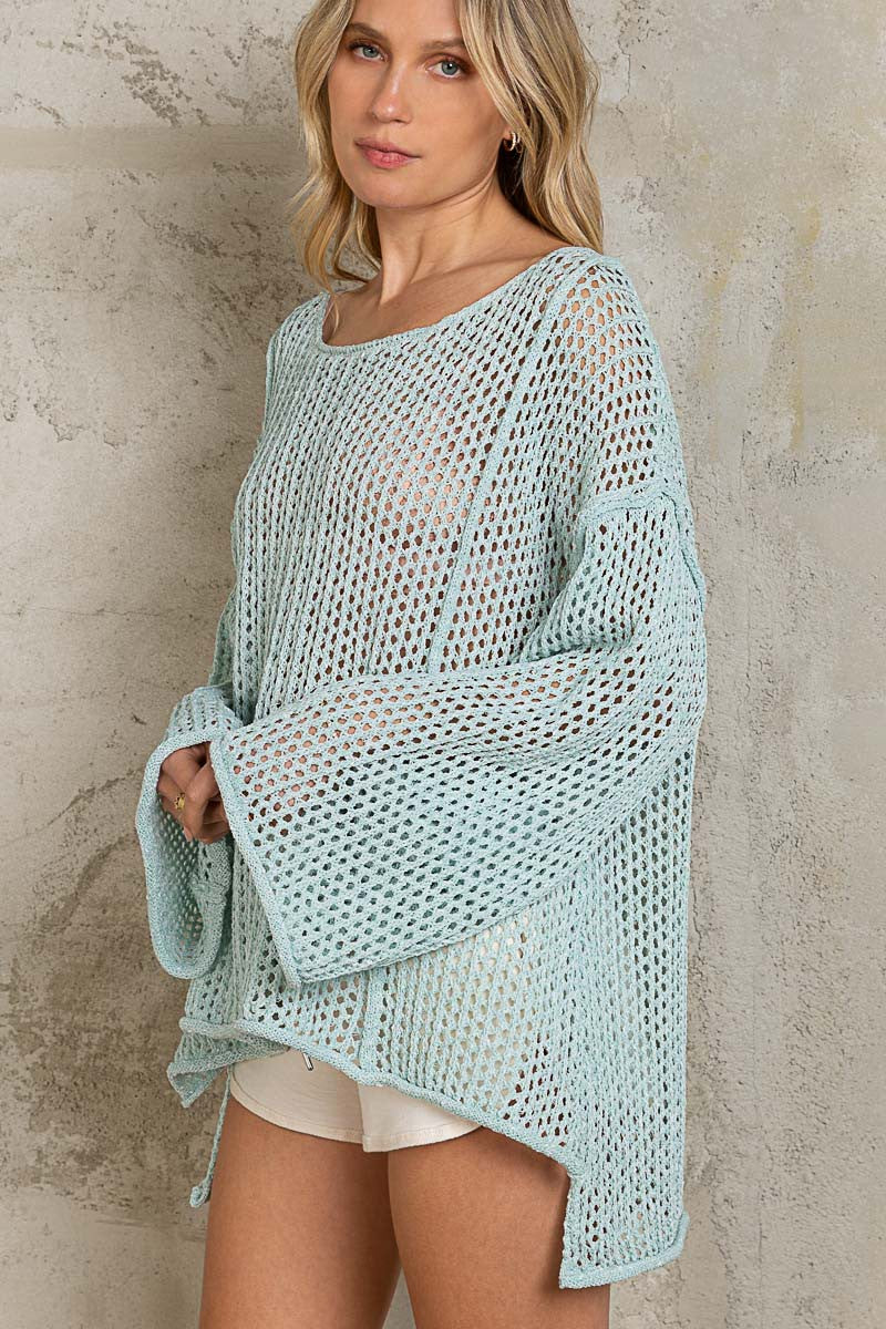 POL Oversized Boat Neck Pullover Thin Sweater Top