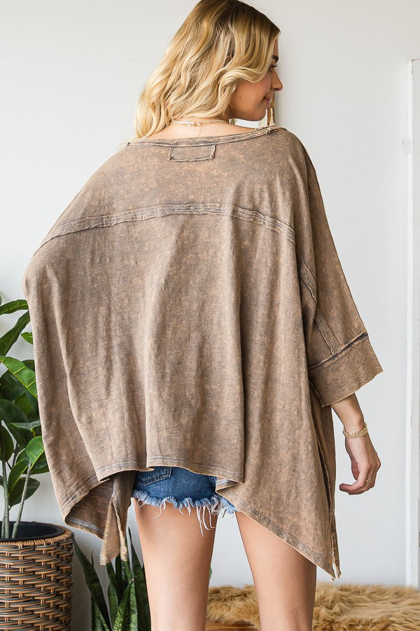 Oli & Hali V Neck Oversized Mineral Washing Top
