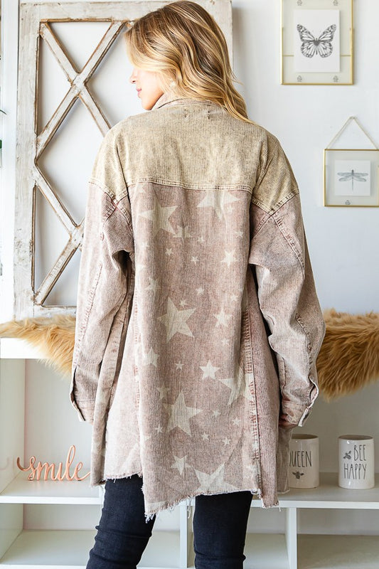 Oli & Hali Mineral Washed Star Print Distressed Jacket