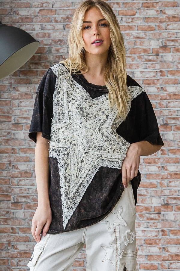 Oli & Hali Washed Star Patched Short Sleeve Top