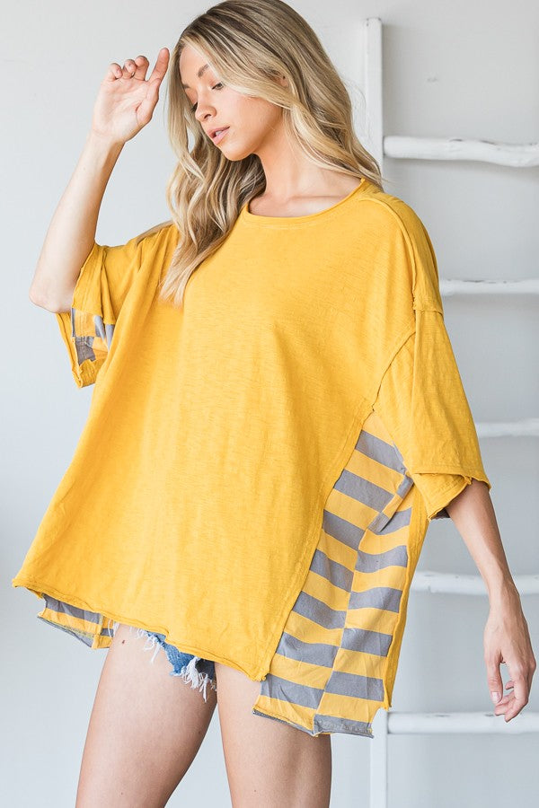 Oli & Hali Mineral Washed Stripe Sides Oversized Boxy Top
