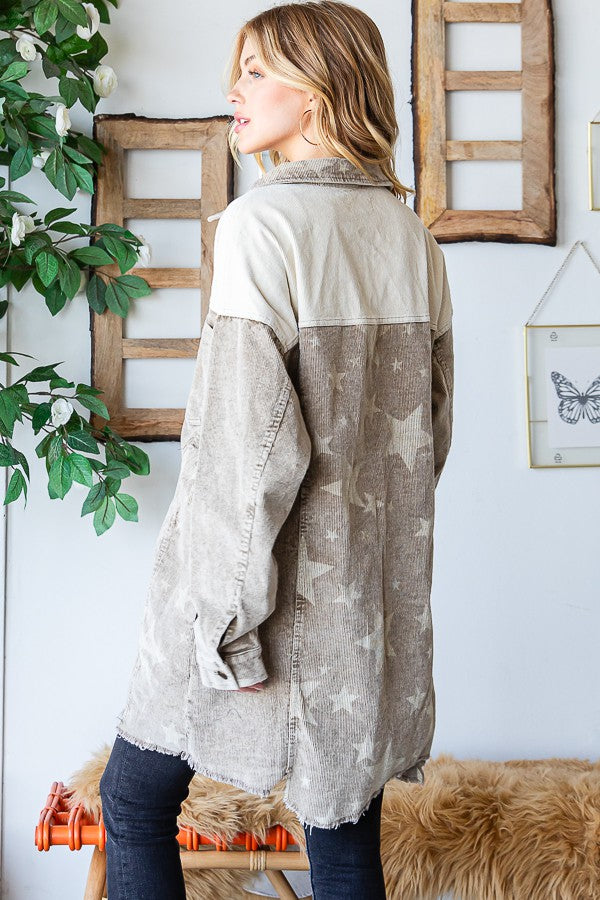 Oli & Hali Mineral Washed Star Print Distressed Jacket