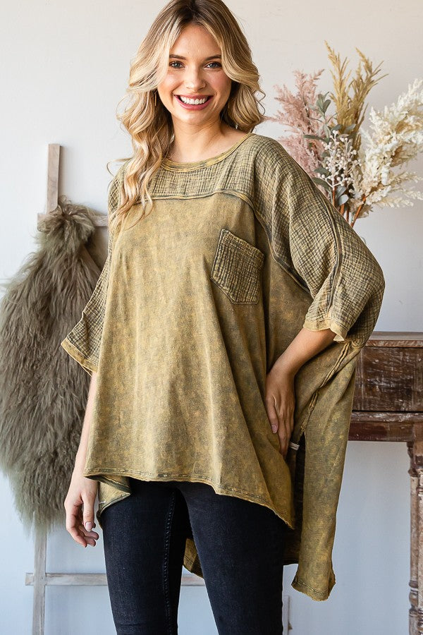 Oli & Hali Mineral Washed Color Block Sides Oversized Top