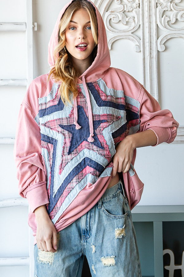 Oli & Hali Washed Star Patched Hoodie Jacket