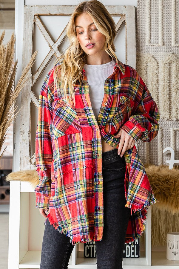 Oli & Hali Mineral Washed Plaid Shirts Jacket