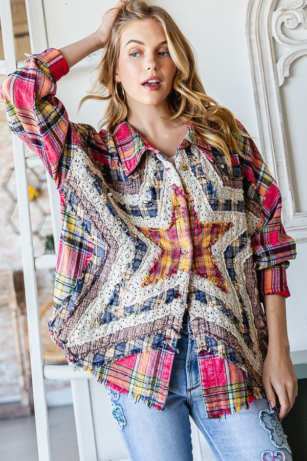 Oli & Hali Washed Star Plaid Shirt Jacket