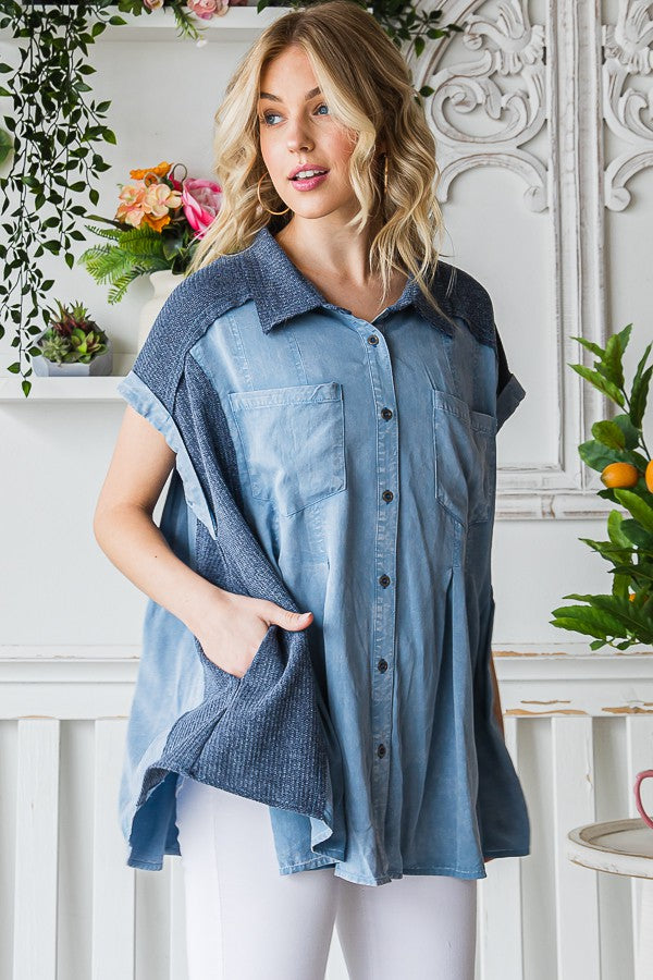 Oli & Hali Pleated Sleeveless Button Front Shirt Top