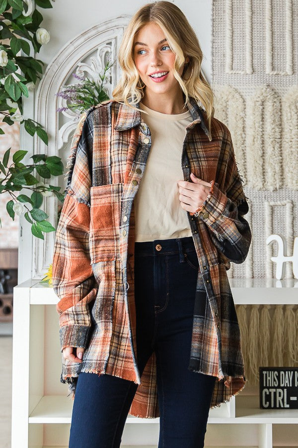 Oli & Hali Mixed Check Plaid Oversize Shirts Jacket