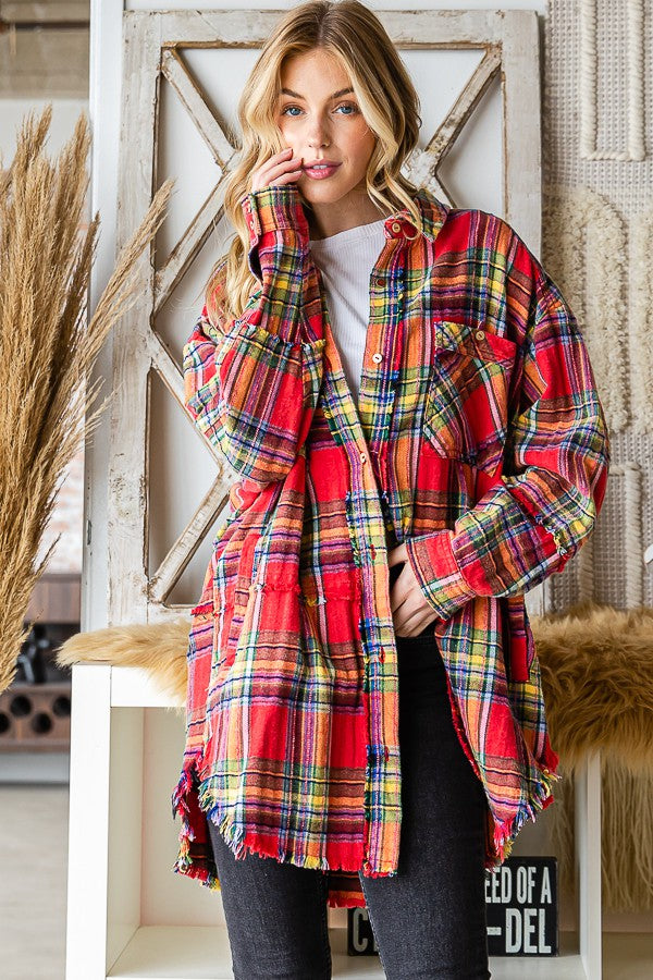 Oli & Hali Mineral Washed Plaid Shirts Jacket