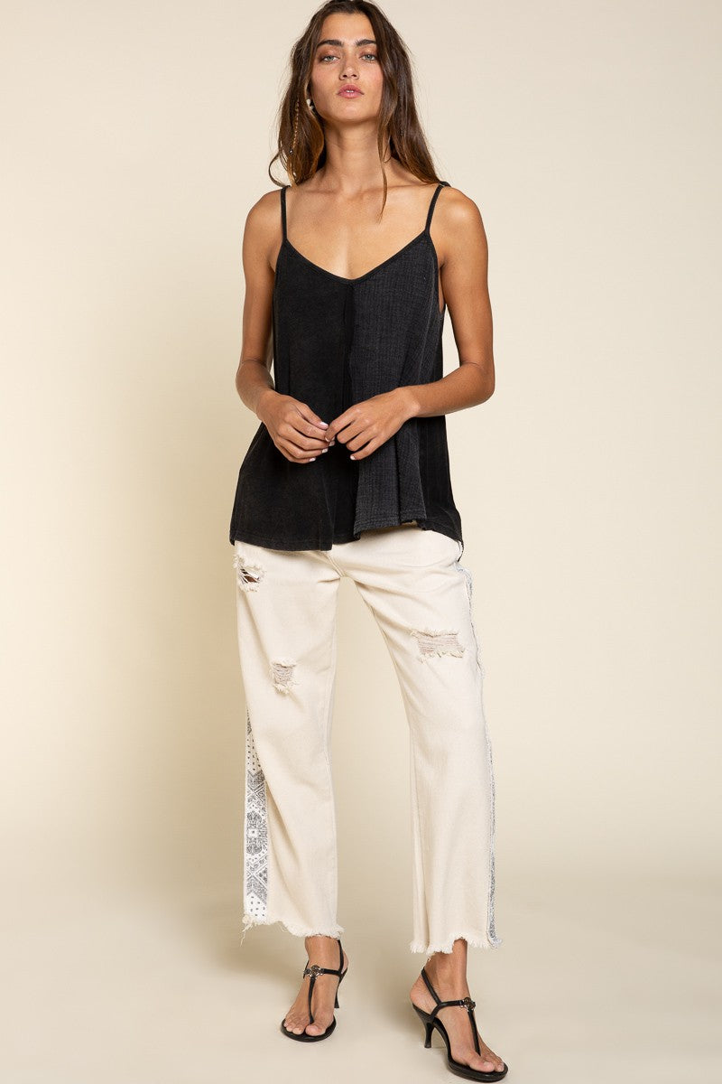 POL Color Block Cut Edge Sleeveless Relaxed Fit Top