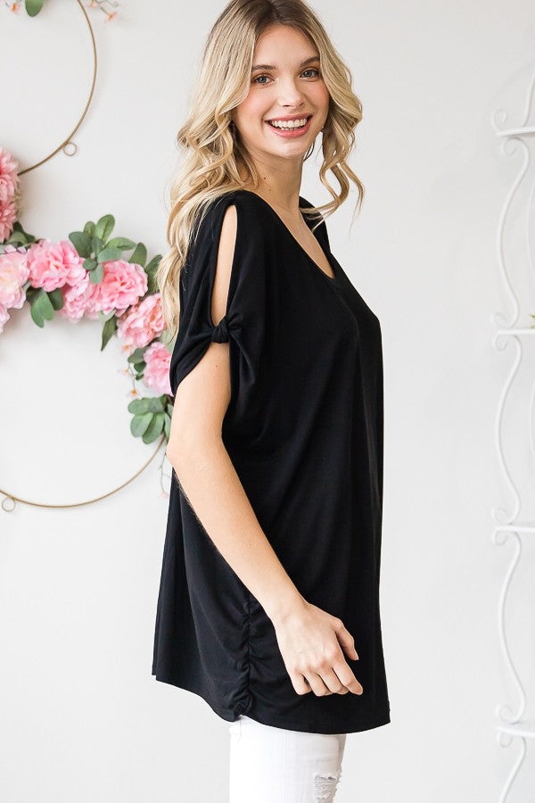 Oli & Hali Cold Shoulder Round Neck Knit Top