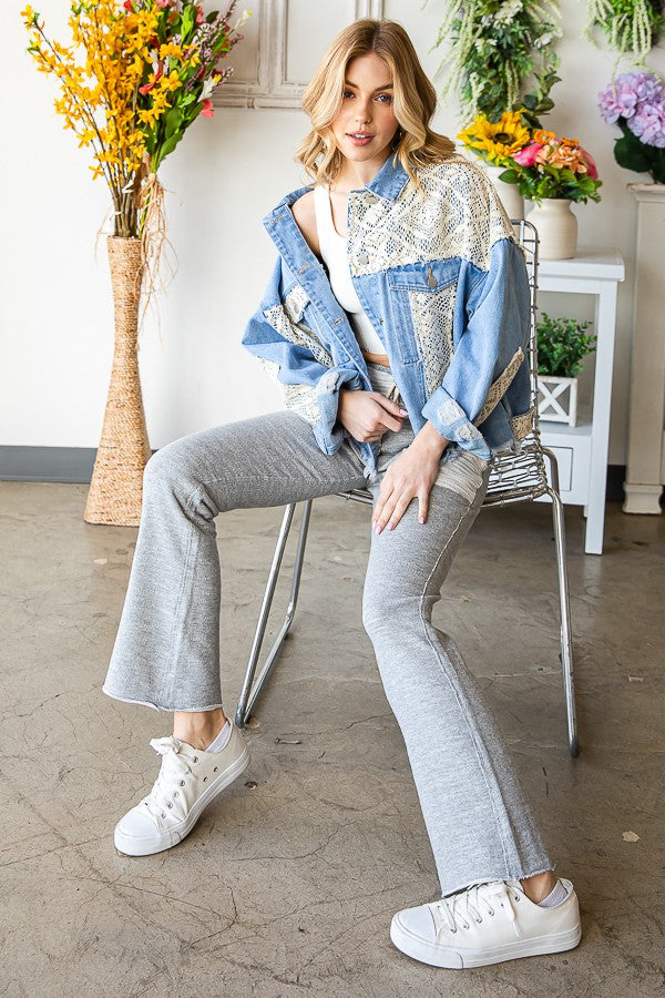 Oli & Hali Crochet Denim Relaxed Fit Jacket Top