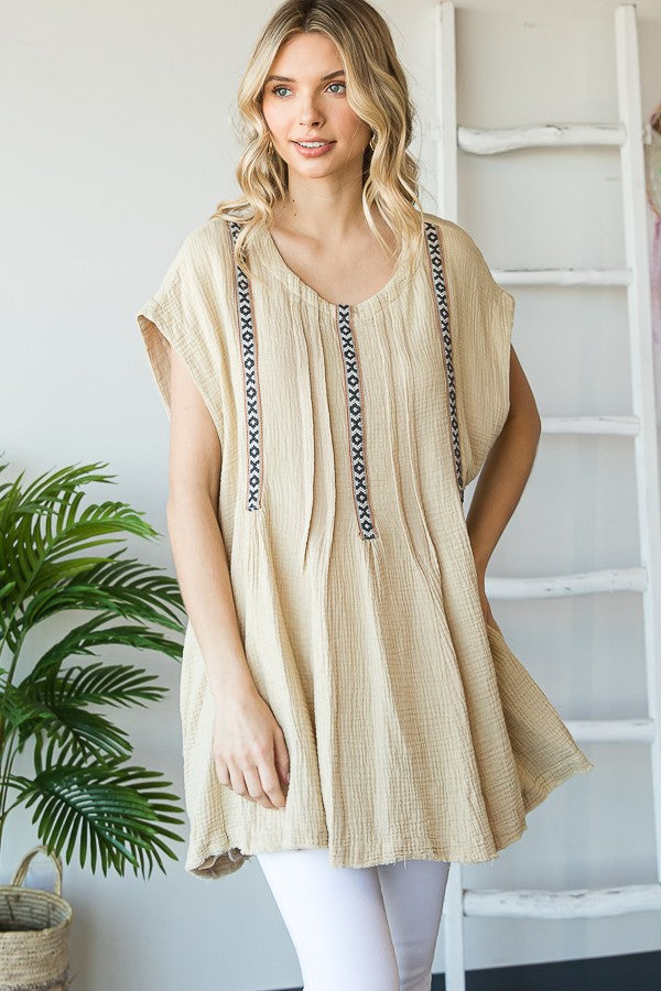 Oli & Hali Mineral Washed Tape Detail Tunic Top