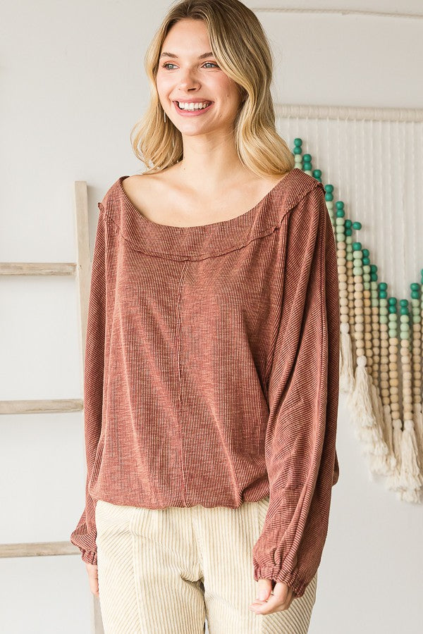 Oli & Hali Mineral Washed Dolman Sleeve Ribbed Top