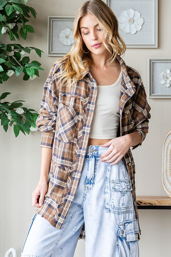 Oli & Hali Mineral Washed Plaid Shirts Top