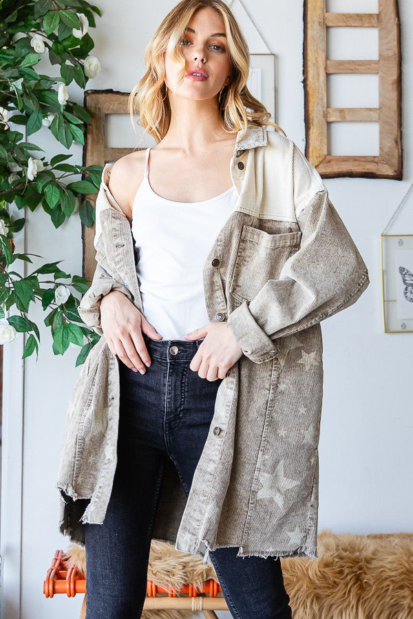 Oli & Hali Mineral Washed Star Print Distressed Jacket