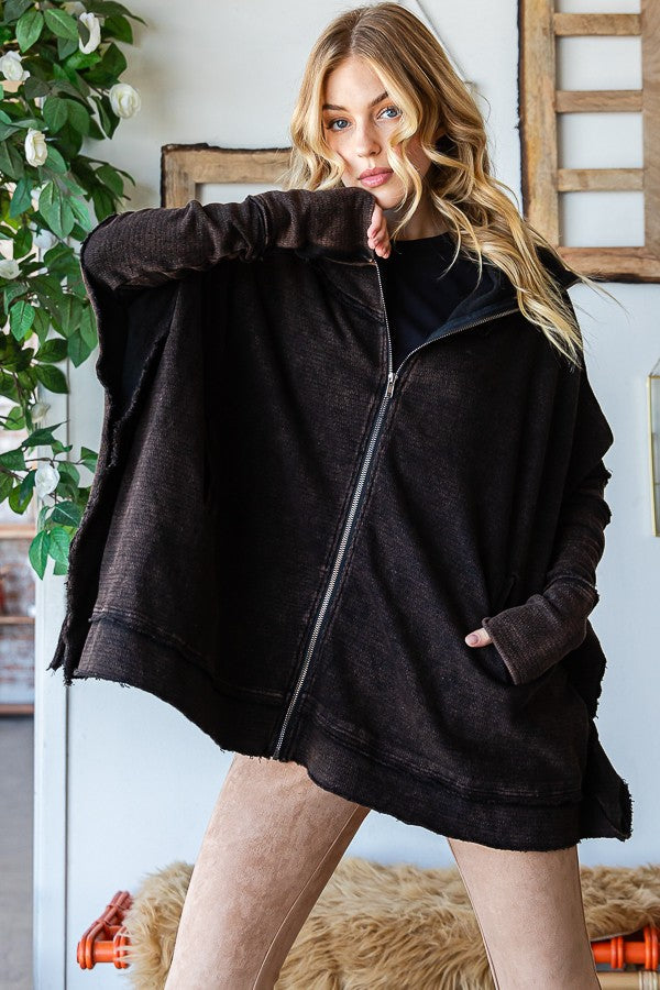Oli & Hali Washed Turtle Neck Poncho Jacket
