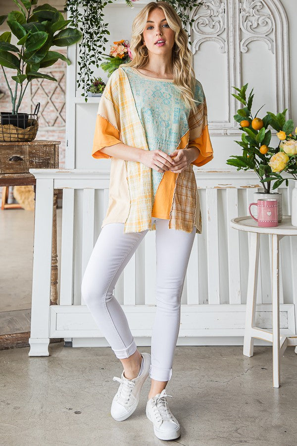 Oli & Hali Striped Sleeve With Wavy Applique Tee Top