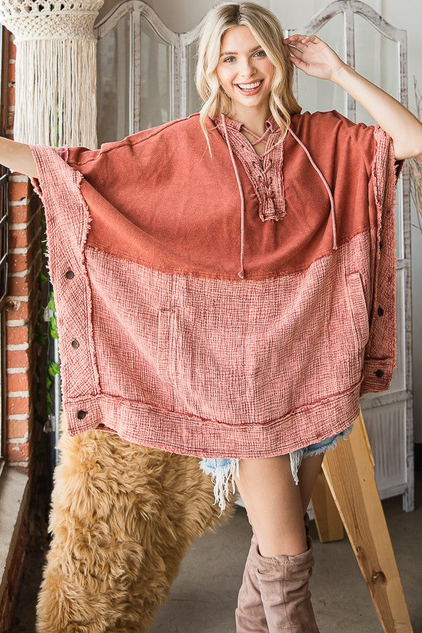 Oli & Hali Mineral Washed Contrast Half Pocketed Lace Top