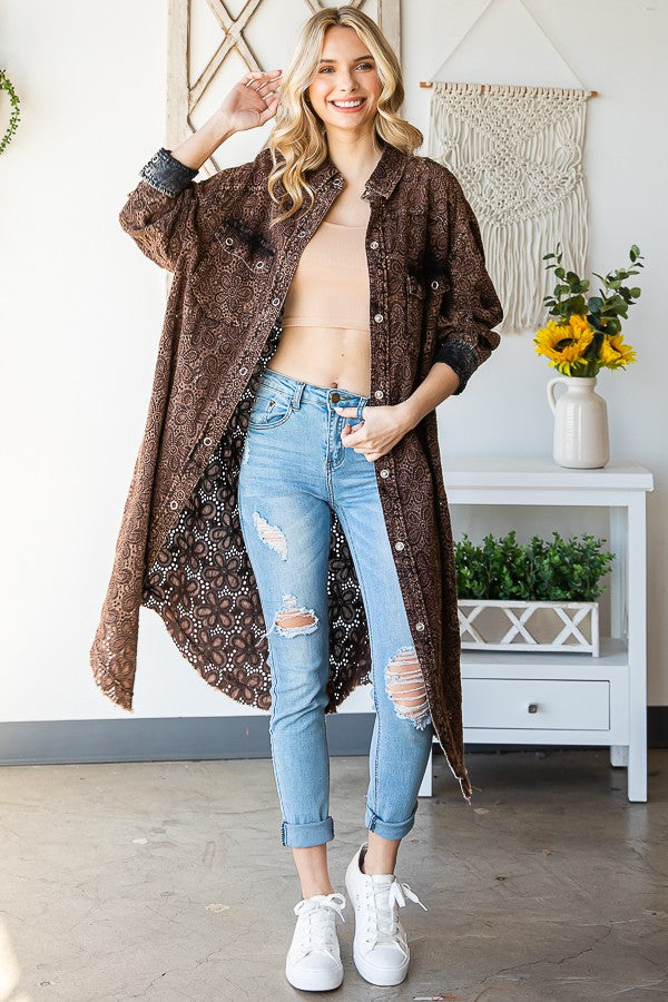 Oli & Hali Washed Eyelet Longline Jacket