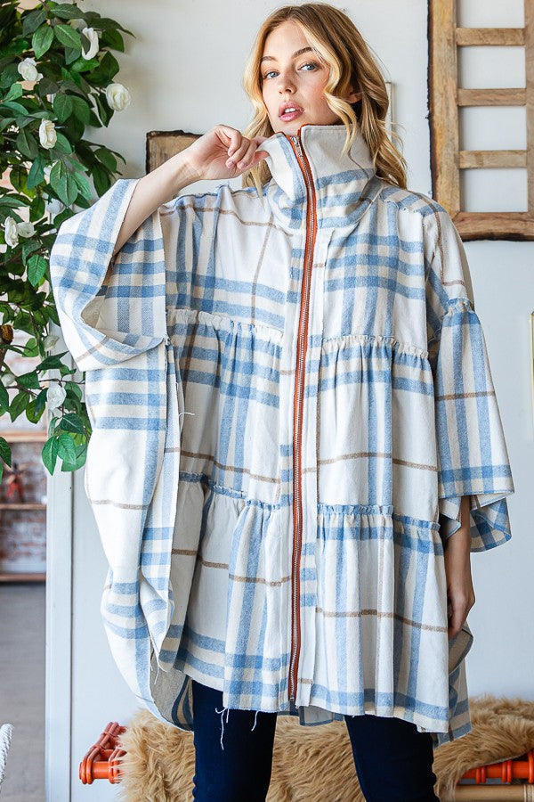 Oli & Hali Tierd Brushed Plaid Poncho Jacket