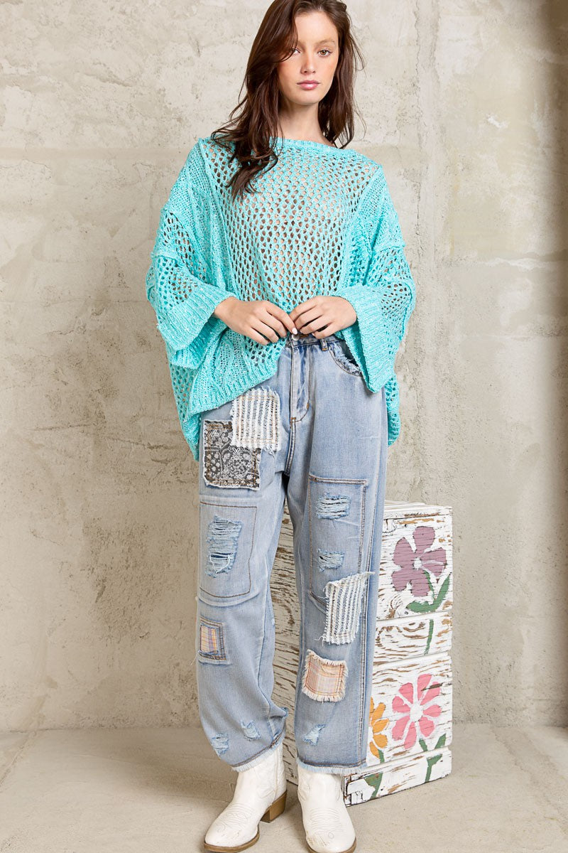 POL Open Knit Long Sleeve Casual Pullover Sweater Top