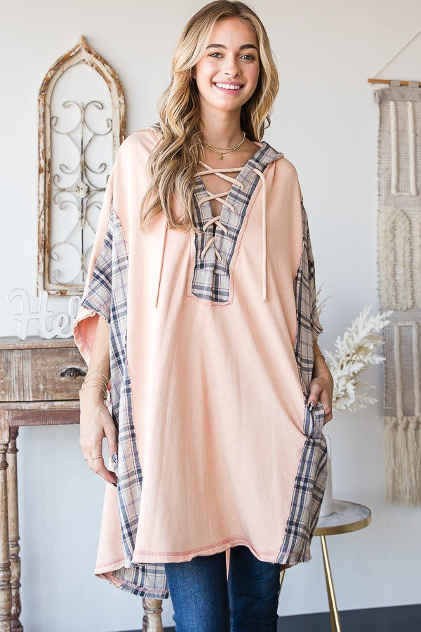 Oli & Hali Mineral Washed Mix Match Plaid Pocketed Top