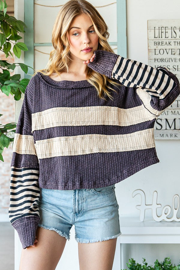 Oli & Hali Fabric Mixed Long Sleeve Top