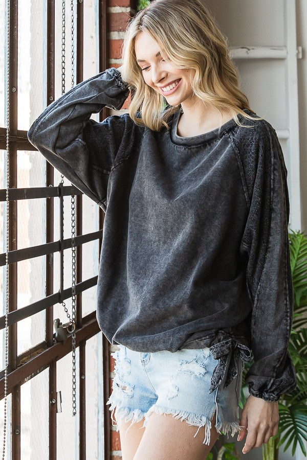 Oli & Hali Mineral Washed Side-Tie Pullover Top