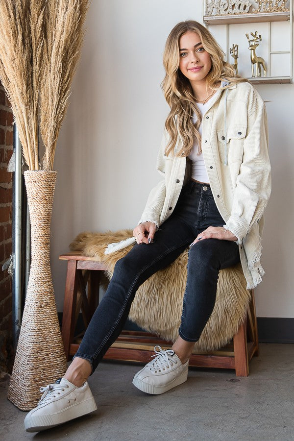 Oli & Hali Corduroy Button Down Hoodie Jacket