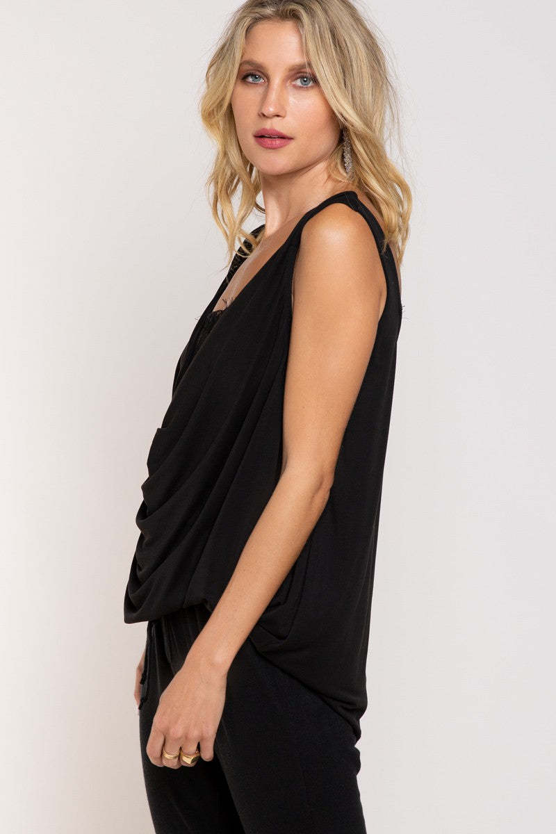 POL Twisted Sleeveless Strap Cowl Neck Tunic Top