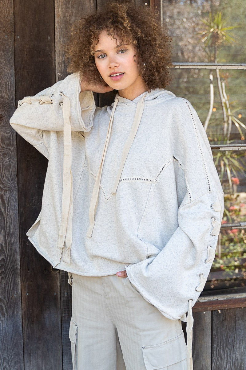 POL Oversize Cross Tie Detail Hooded Sweater Top