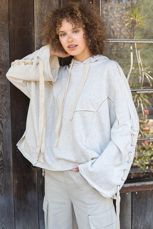 POL Oversize Cross Tie Detail Hooded Sweater Top
