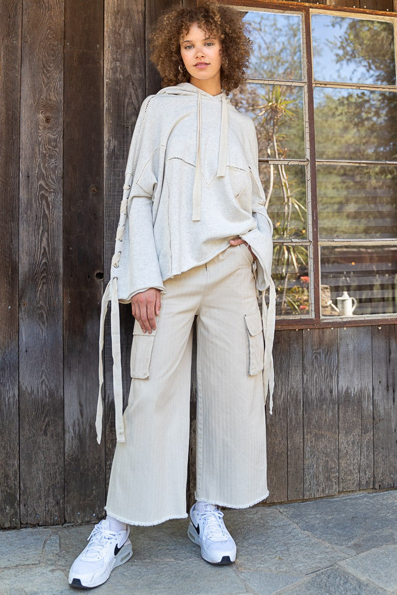 POL Oversize Cross Tie Detail Hooded Sweater Top
