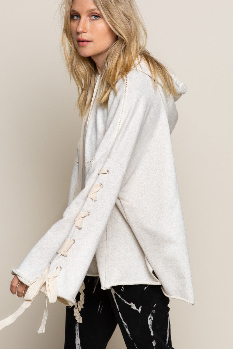 POL Oversize Cross Tie Detail Hooded Sweater Top